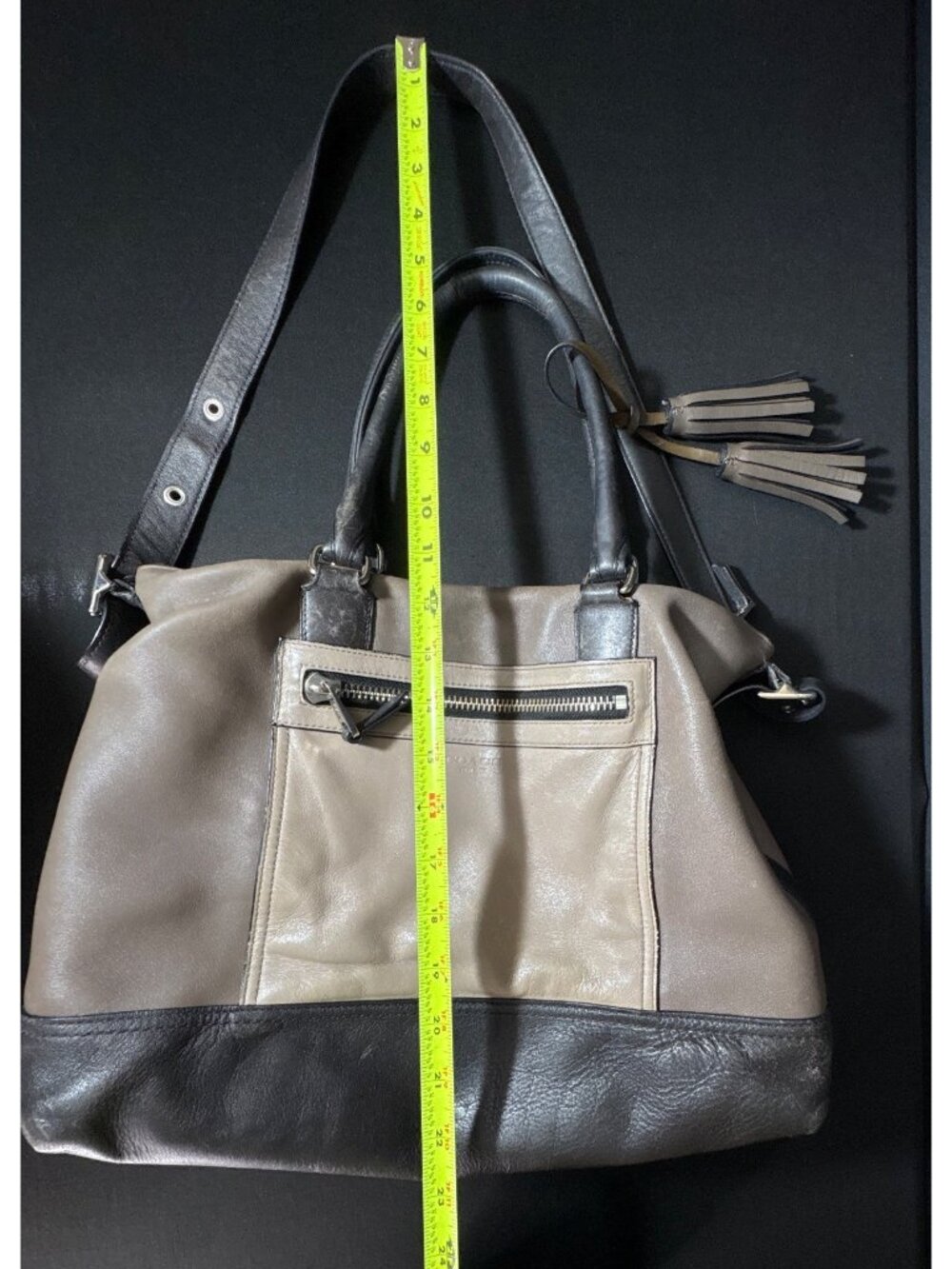 Coach Legacy Rory Satchel Leather Purse No. 19902 Taupe & Black Two-Tone Pebbled - Picture 11 of 16